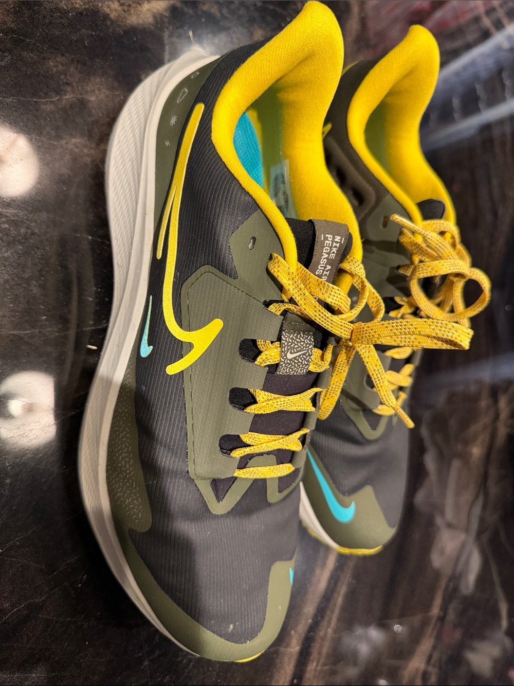 Nike Men’s Athletic Shoes - Olive Green with Bright Yellow Accents